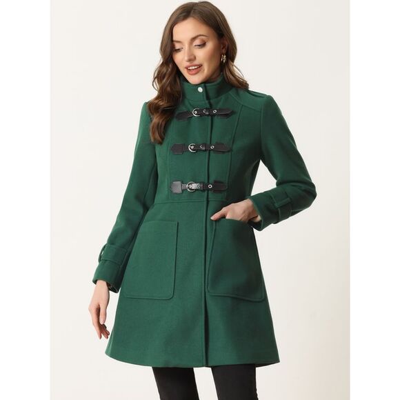 Long Winter Coat Stand Collar Single Breasted Outwear Coats Green - Picture 4 of 6